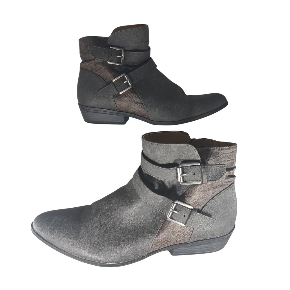 Natural Soul Heart Ankle Boots 10M Grey Buckle Moto‎ Booties Comfort